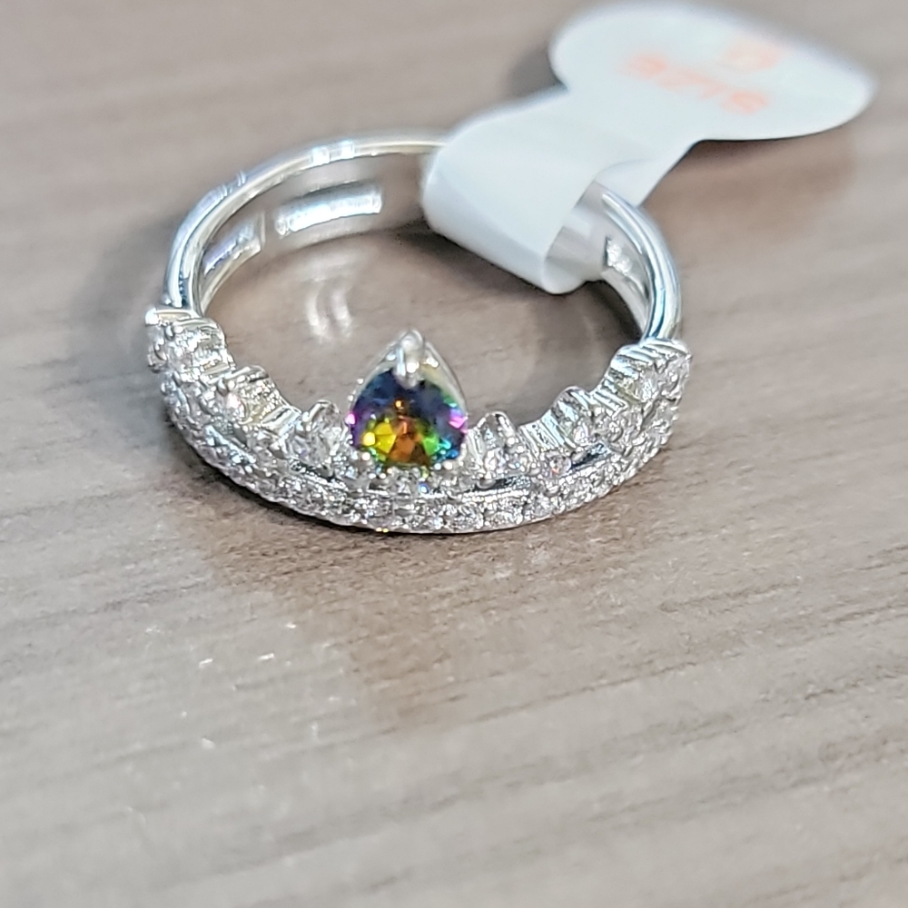 Stunning Lab Created Rainbow Tourmaline ring, size 6